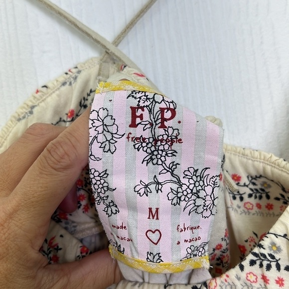 Free People - Ivory Fun Colorful Floral With Suede Spaghetti Straps Mini Dress M - Picture 10 of 14